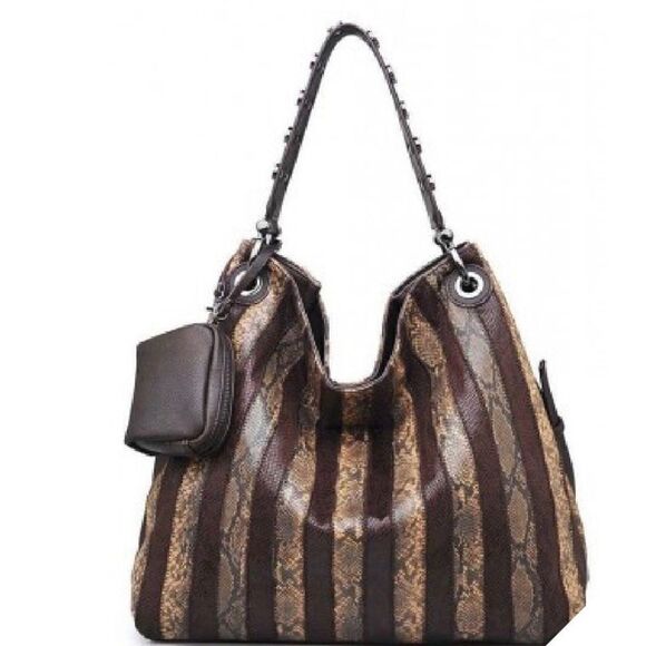 Amara Vegan Leather Snake Stripe Hobo Bag - Picture 8 of 8